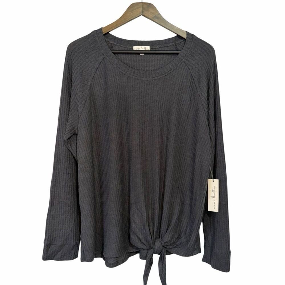 NWT Stitch Fix Nine Britton Knot Sweater Top size 1X Gray Waffle Knit Pullover